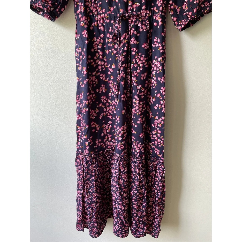 Draper James Dress Women XS Navy Pink Floral Tiered Midi Ruffle Cottagecore Darl - Picture 4 of 12